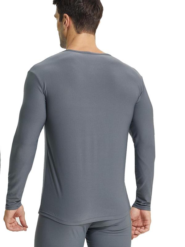 Men's Solid Long Sleeve Thermal Underwear Top, Casual Comfy Warm Crew Neck Thermal Top for Fall & Winter, Men's Underwear for Daily Wear