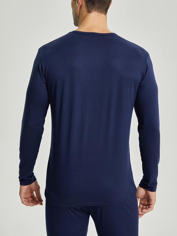 Men's Solid Long Sleeve Thermal Underwear Top, Casual Comfy Warm Crew Neck Thermal Top for Fall & Winter, Men's Underwear for Daily Wear