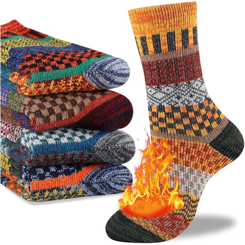 Mens Thick Wool Socks Thermal Warm Winter Crew Socks 5 Pairs Multicolors