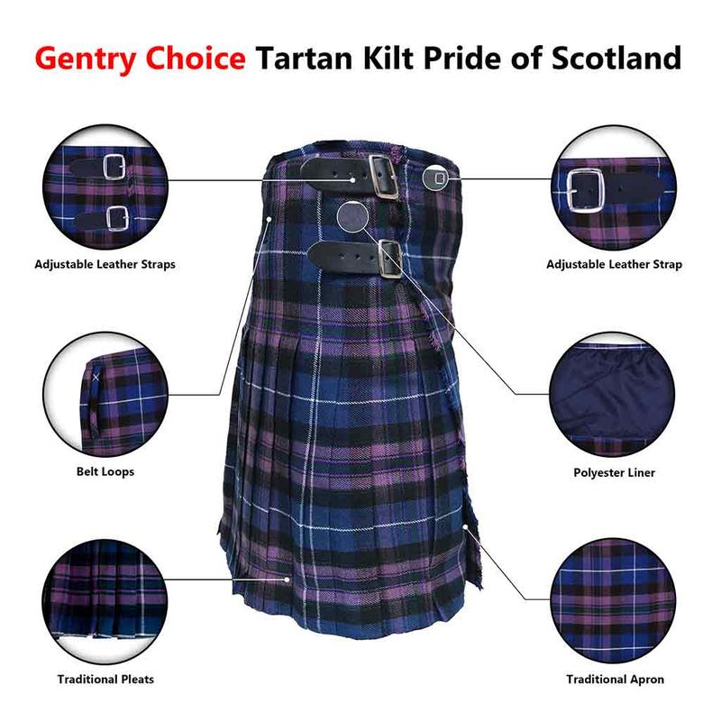 Tartan Kilt Pride of Scottland 8 Yards Traditional Scottish Clan Outfit Wool & Acrylic Fabric Highland Clothing