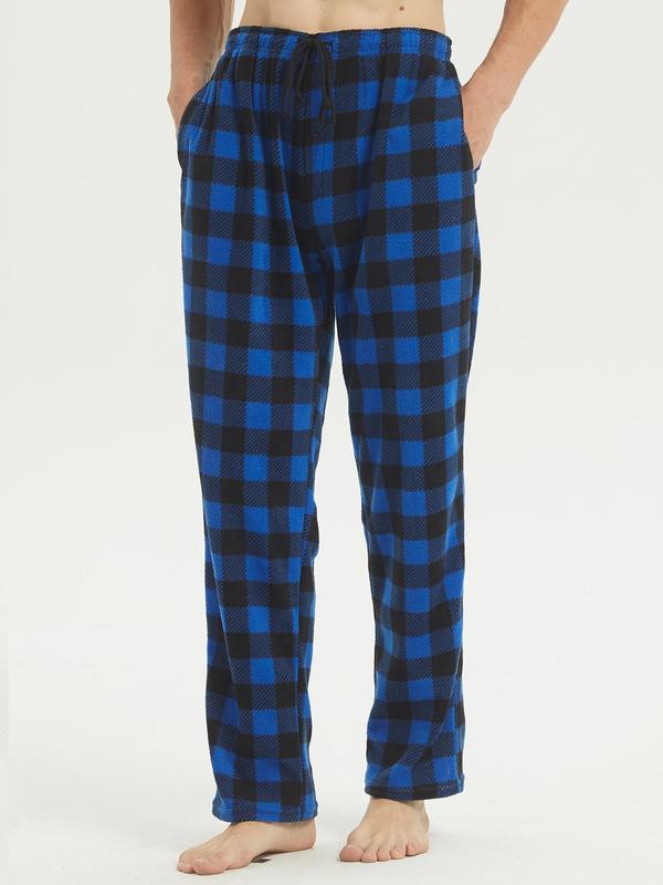 Men's Gingham Print Drawstring Waist Sleep Pants, Casual Comfy Button Front Sleep Bottoms For All Seasons, Soft Pajama Pants For Men