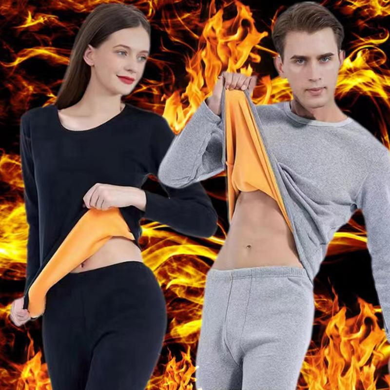 Golden Fleece Thermal Underwear Suit Men's Women's Autumn and Winter Style Fleece-lined Thickened Youth Skin Beauty Autumn Clothes Long Pants Women's Halloween