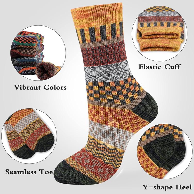 Mens Thick Wool Socks Thermal Warm Winter Crew Socks 5 Pairs Multicolors