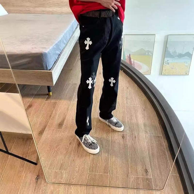 Spring and Autumn Fashion Brand Men's Jeans High Street American Loose Washed Leather Cross Straight Trousers for Men and Women