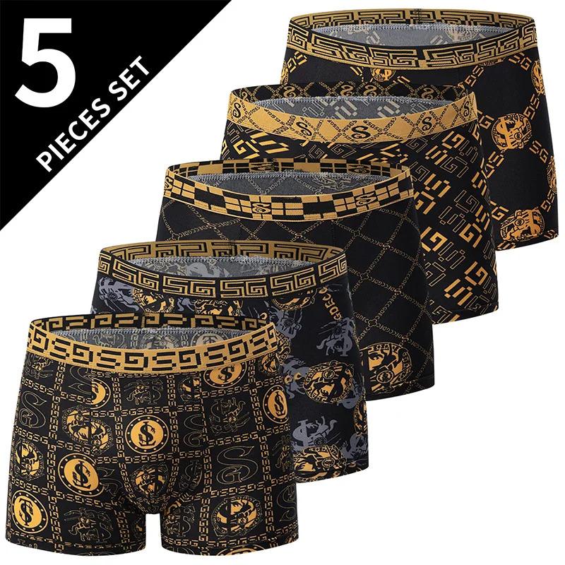 5  10 Pack Men's Black Gold Printed Boxer Underwear Comfortable And Versatile Plus Size Sexy Young Men's Leisure Sports Beach sh