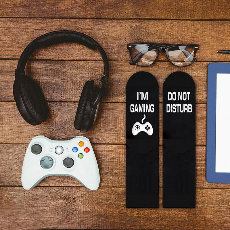 Gaming Gamer Socks for Men Dad Teen Boys-Do Not Disturb I'm Gaming Novelty Funny Fun Cool Socks-Fathers Day Birthday Christmas Easter Gamer Dad Gifts Stocking Stuffers Men's Breathable Striped Crew Socks Couple Magnetic