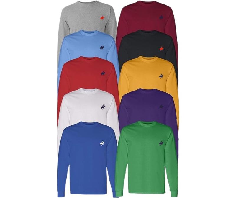 (4-Pack) Men's Long Sleeve Crew Neck T-Shirts Classic Cotton