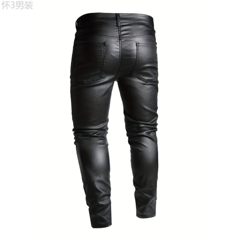 Men's Casual High Stretch Jeans, Chic Street Style Coated Skinny Jeans Fabric Menswear