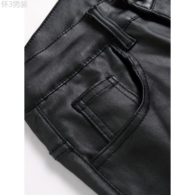 Men's Casual High Stretch Jeans, Chic Street Style Coated Skinny Jeans Fabric Menswear