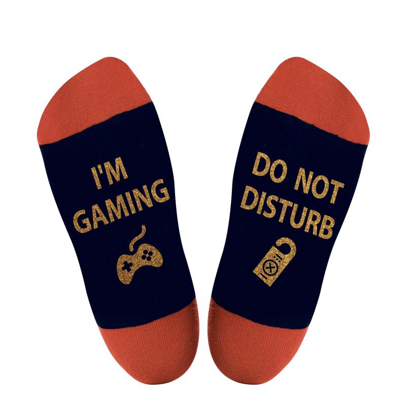 Gaming Gamer Socks for Men Dad Teen Boys-Do Not Disturb I'm Gaming Novelty Funny Fun Cool Socks-Fathers Day Birthday Christmas Easter Gamer Dad Gifts Stocking Stuffers Men's Breathable Striped Crew Socks Couple Magnetic