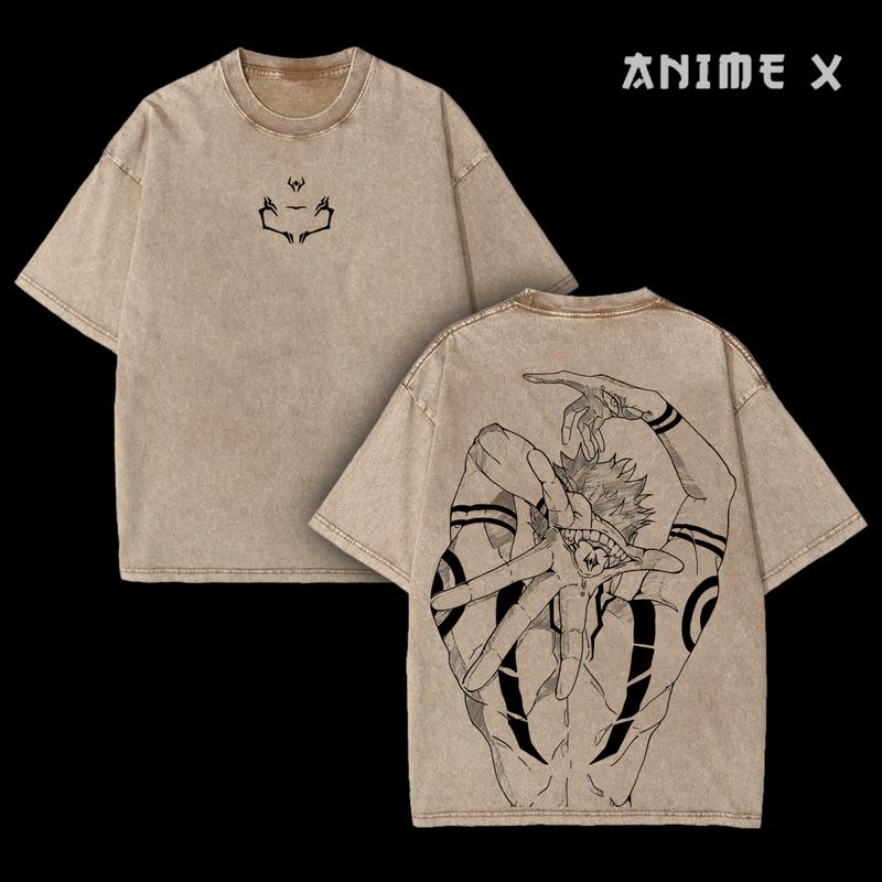 Retro Vintage Ryomen Sukuna Jujutsu Kaisen Anime Double Printed Oversized Washed T-Shirt Unisex Mineral Anime Manga Washed Heavy Cotton T-shirt, Gift For Anime Fan, Anime Lover