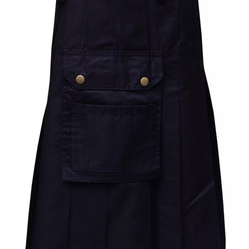 Men's Black Utility Kilt,Fashion,Cargo Pocket Utility Kilt Made of 100% Cotton. Menswear