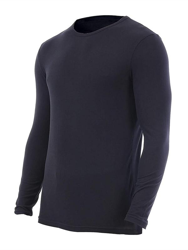 Men's Solid Long Sleeve Thermal Underwear Top, Casual Comfy Warm Crew Neck Thermal Top for Fall & Winter, Men's Underwear for Daily Wear