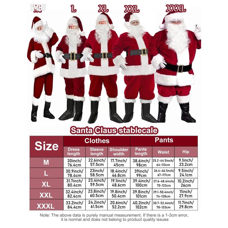 [Deals For You]Gardentime Santa Claus Costume Mens Santa Claus Outfits Adults 10 Pieces Christmas Deluxe Red Velvet Costume Xmas Holiday Party Role Play Menswear Clothing Casual