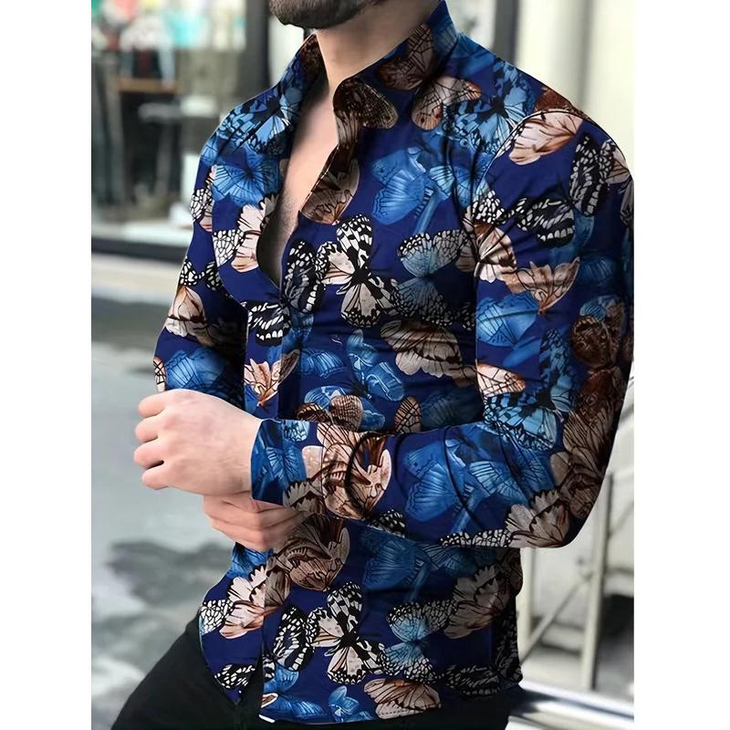 Men's Casual Fashion 3D Roses Graphic Print Shirt Oversized Trendy Long Sleeve Shirt Tops For Big Tall Males Men's Clothing Tops