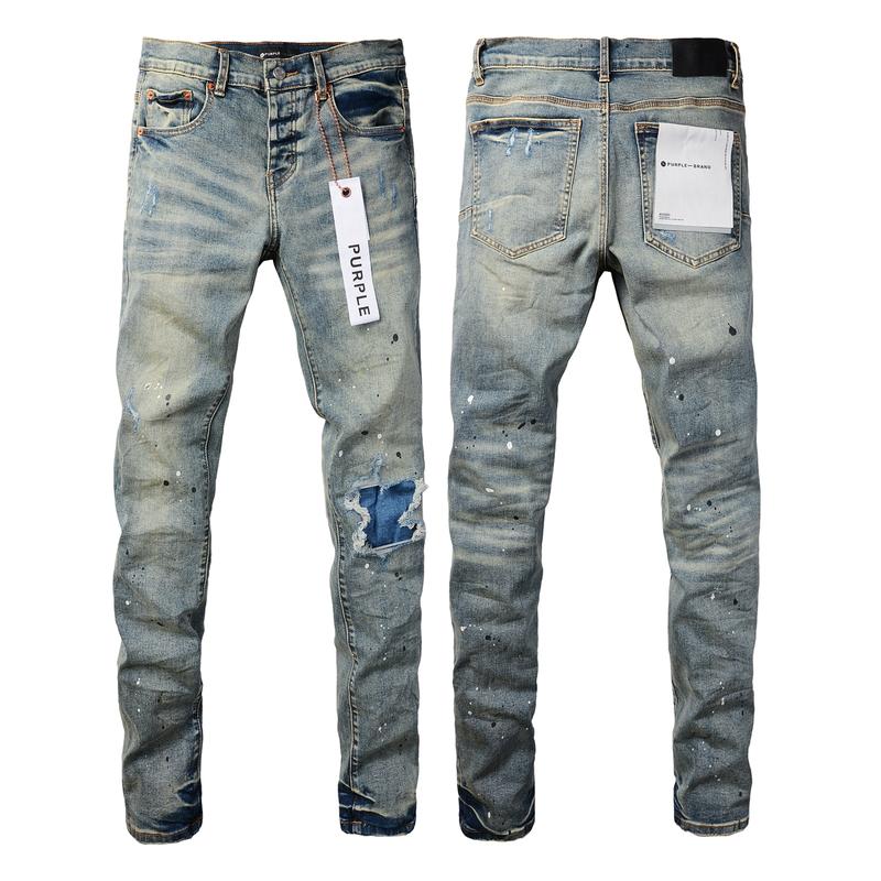 Purple-brand Men's Jeans Slim Fit Stretch Jeans Baggy Ripped Straight Skinny Denim Pants for Men Fashionable Biker Motocycle Holes Pants 2024