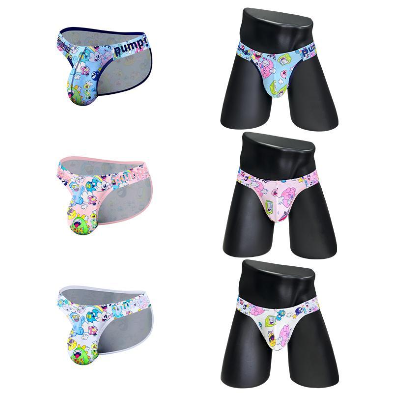 Sexy Cartoon Printed Men's Briefs: Trendy Cool Graffiti Underwear with Breathable Comfort and Low Waist