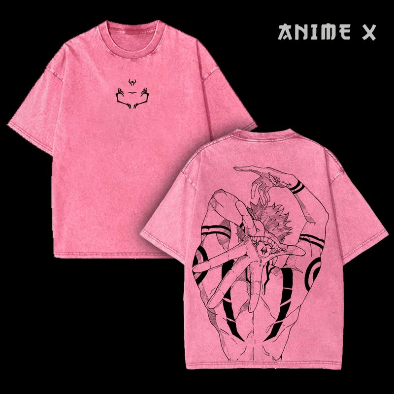 Retro Vintage Ryomen Sukuna Jujutsu Kaisen Anime Double Printed Oversized Washed T-Shirt Unisex Mineral Anime Manga Washed Heavy Cotton T-shirt, Gift For Anime Fan, Anime Lover