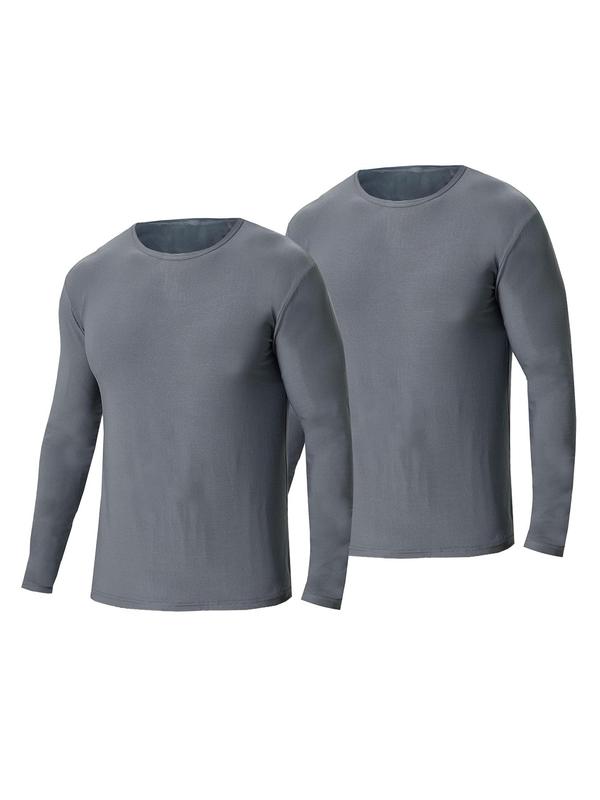 Men's Solid Long Sleeve Thermal Underwear Top, Casual Comfy Warm Crew Neck Thermal Top for Fall & Winter, Men's Underwear for Daily Wear