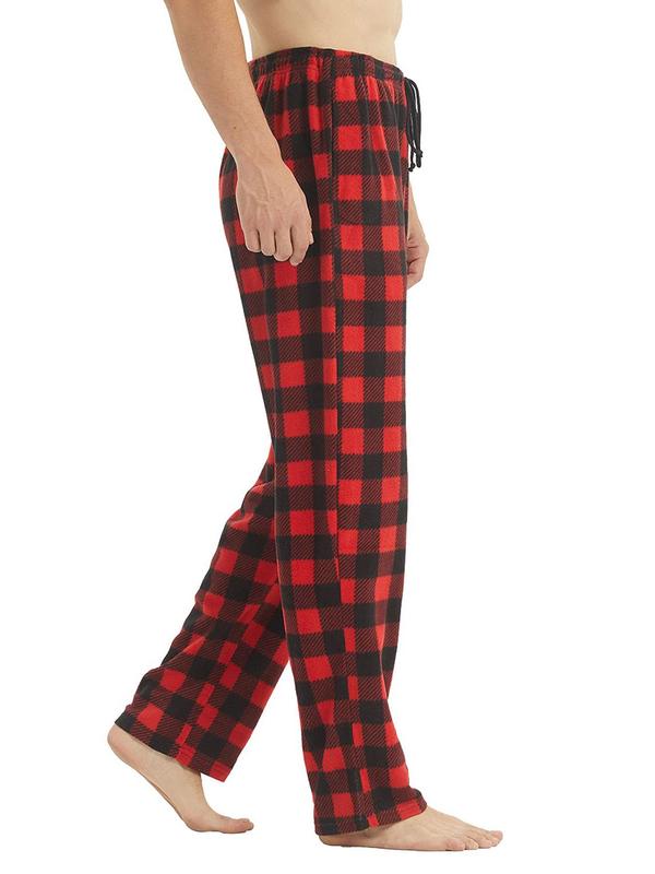 Men's Gingham Print Drawstring Waist Sleep Pants, Casual Comfy Button Front Sleep Bottoms For All Seasons, Soft Pajama Pants For Men