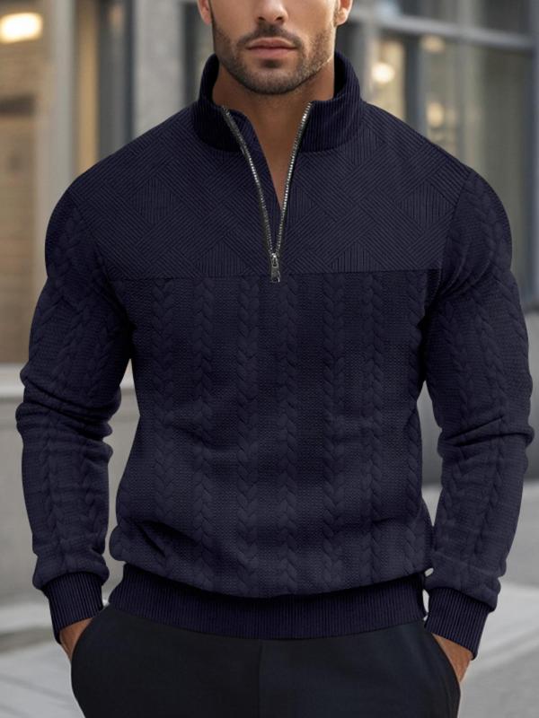 Men's Solid Color Half Zip Pullover, Regular Fit Casual Long Sleeve Top for Fall & Winter, Men's Knitwear for Daily Wear