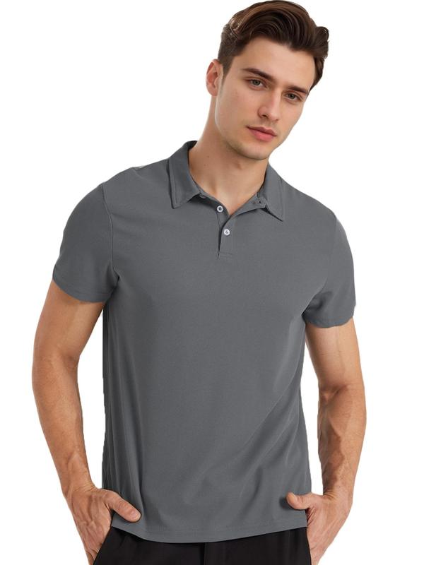 Men's Regular Fit Plain Half Button Front Sports Polo Shirt, Casual Short Sleeve Collared Top for Summer, Mens Sport & Outdoor Clothing for Daily Wear