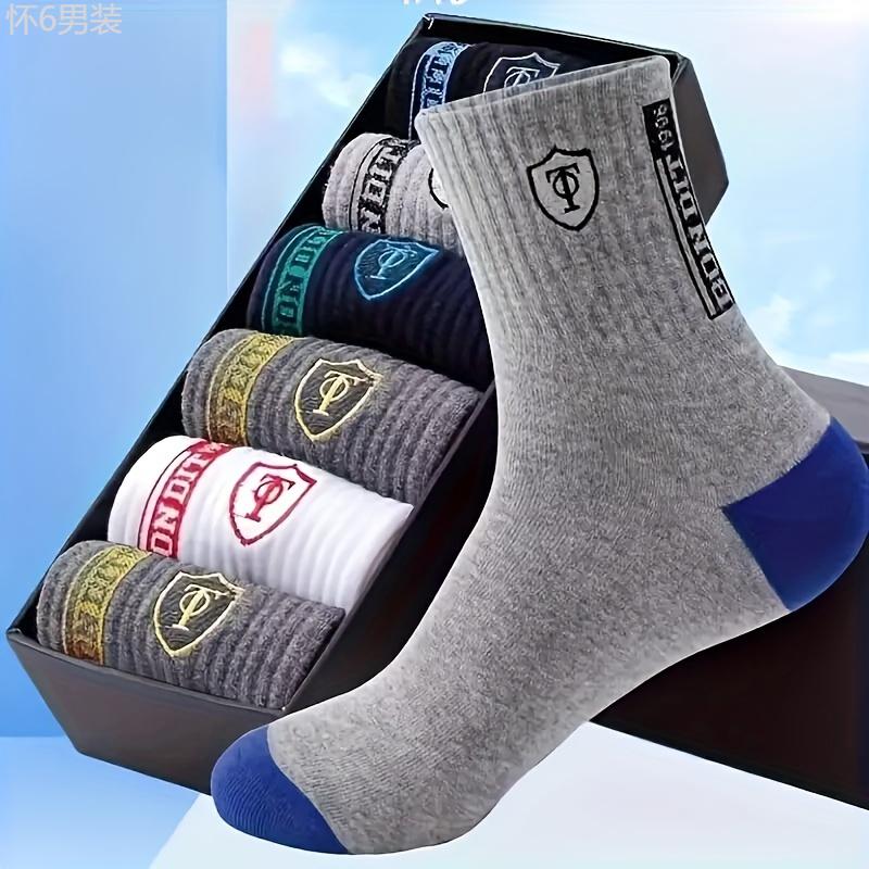 Autumn and Winter 5 Pairs of Men's Trendy Breathable Crew Socks, Comfortable Casual Soft Thermal Socks, Winter & Autumn