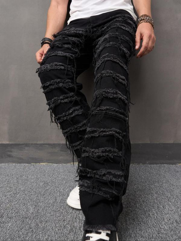 Men's Regular Fit Ripped Button Fly Jeans, Casual Comfy Pocket Trousers for Daily Menswear,  Pants for Men, Fall Outfits, Birthday Outfits, Denim Pants, Fashion Men's Bottoms for All Seasons