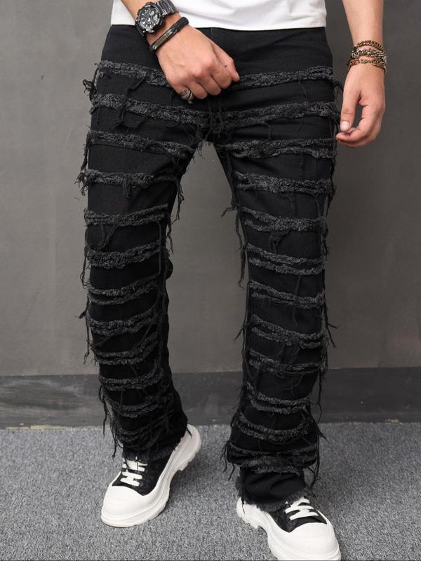 Men's Regular Fit Ripped Button Fly Jeans, Casual Comfy Pocket Trousers for Daily Menswear,  Pants for Men, Fall Outfits, Birthday Outfits, Denim Pants, Fashion Men's Bottoms for All Seasons