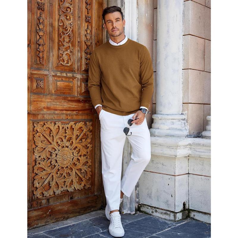 Mens Crew Neck Sweaters Long Sleeve Lightweight Knit Dress Pullover Sweaters