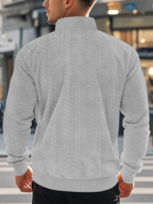 Men's Solid Color Half Zip Pullover, Regular Fit Casual Long Sleeve Top for Fall & Winter, Men's Knitwear for Daily Wear