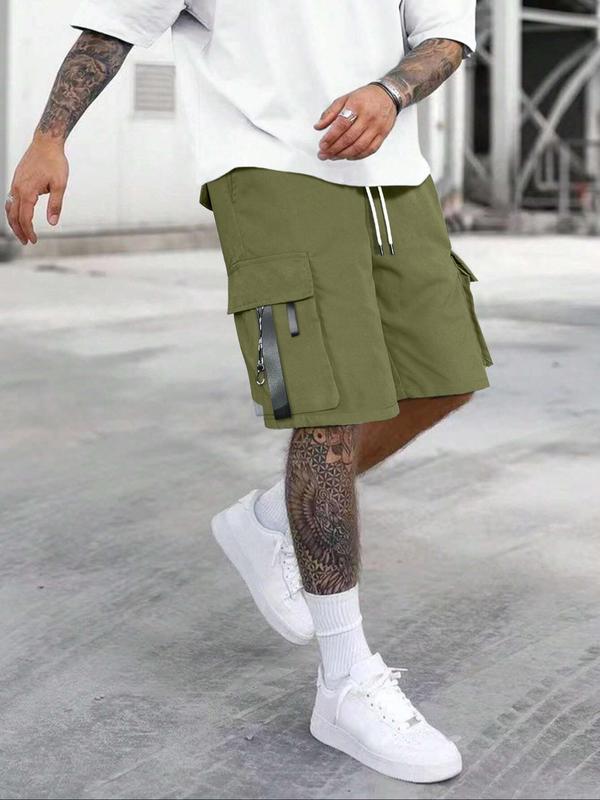 Men's Solid Drawstring Waist Cargo Shorts, Summer Outfits, Street Fashion Casual Streetwear Loose Pocket Straight Leg Shorts for Daily Outdoor Wear Back To School, Mens Bottoms for Summer