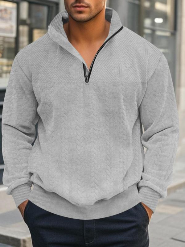 Men's Solid Color Half Zip Pullover, Regular Fit Casual Long Sleeve Top for Fall & Winter, Men's Knitwear for Daily Wear