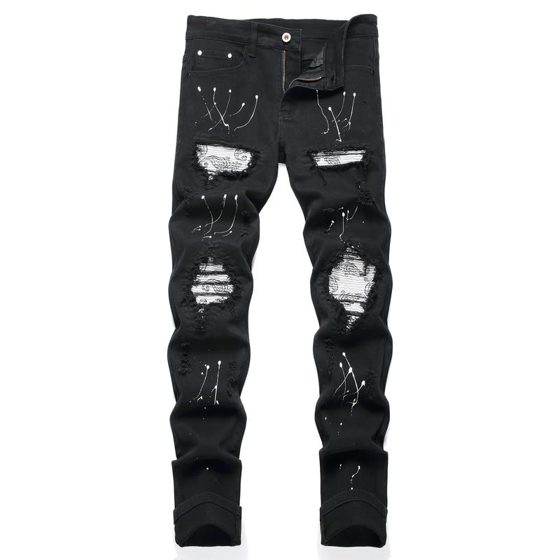 Men's Fashion Ripped Classic Distressed Straight Slim Fit Designer Jeans For Men Denim Pants