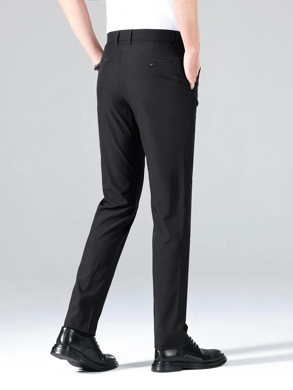 Men's Pocket Button Fly Slim Pants, Solid Color Suit Pants, Slant Pocket Straight Leg Formal Pants, Business Plain Dress Pants for Men