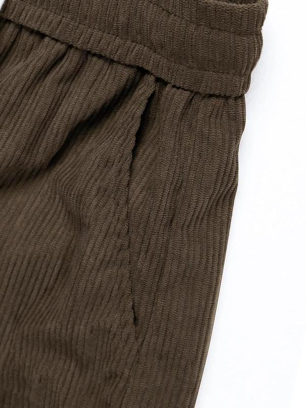 Men's Solid Drawstring Waist Corduroy Pants, Loose Casual Comfy Straight Leg Trousers for Fall & Winter, Men's Bottoms for Daily Wear