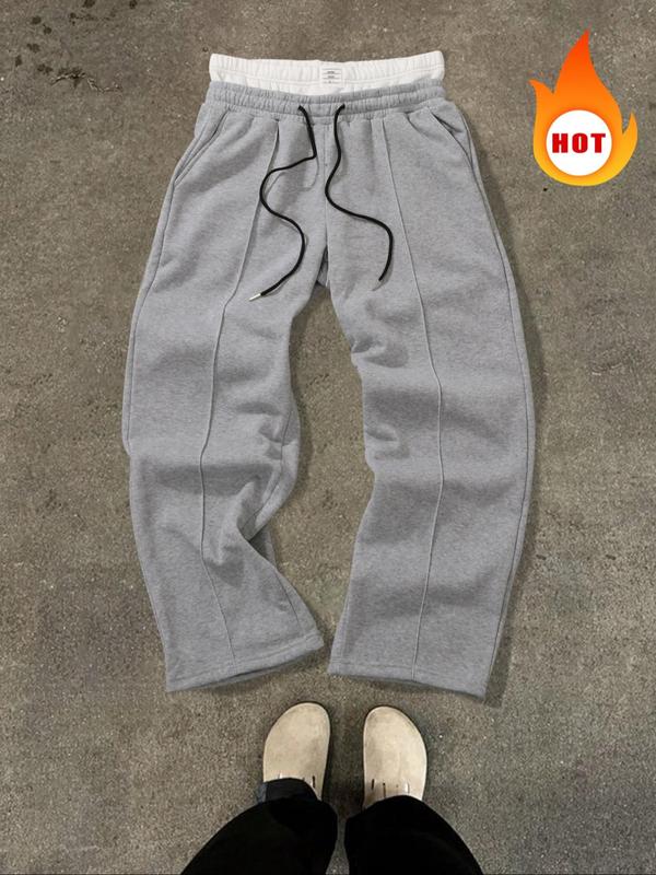 Men's 2 in 1 Drawstring Waist Straight Leg Pants, Casual Comfy Regular Fit Elastic Waist Trousers for Fall & Winter, Men's Bottoms for Daily Wear