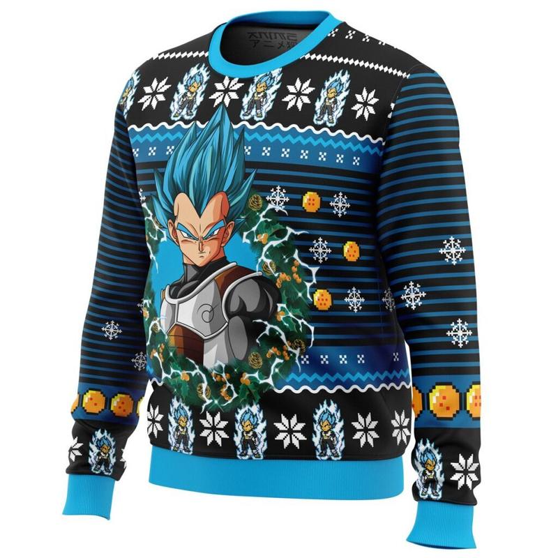 Super Saiyan Blue Vegeta Ugly Christmas Sweater Ugly. Sweater Classic Menswear