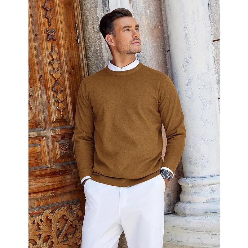 Mens Crew Neck Sweaters Long Sleeve Lightweight Knit Dress Pullover Sweaters