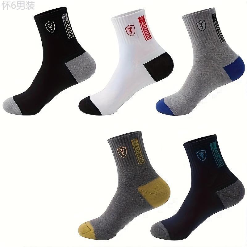 Autumn and Winter 5 Pairs of Men's Trendy Breathable Crew Socks, Comfortable Casual Soft Thermal Socks, Winter & Autumn