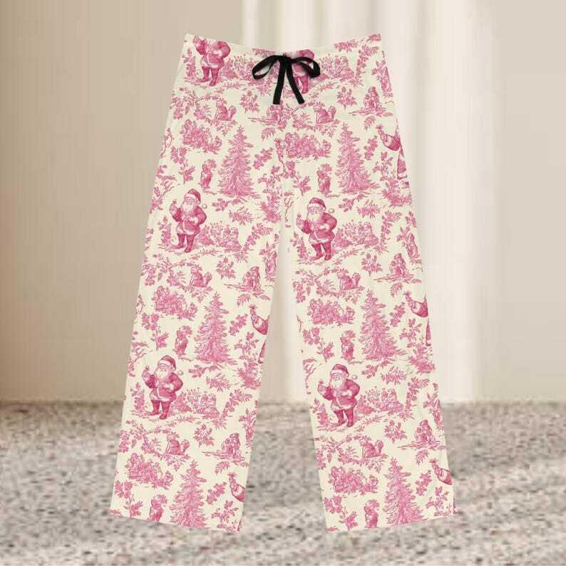 Men's Pink Toile Pajama Pants, Elegant Lounge Wear, Vintage-Inspired Sleepwear for Men, Cozy Relaxed Fit Pants with Toile Print