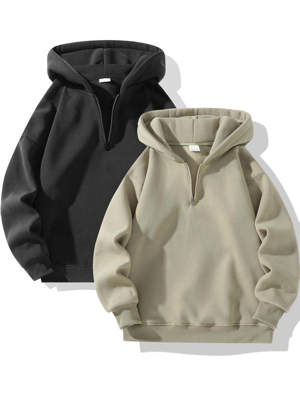 Men's Plain Half Zip Up Thermal Lined Hoodie, Summer Outfits 2024 Sets, Regular Fit Casual Cozy Fashion Warm Drop Shoulder Long Sleeve Hooded Sweatshirt for Fall & Winter, Men's Clothes for Daily Wear, Fall Clothes Poser Hoodie