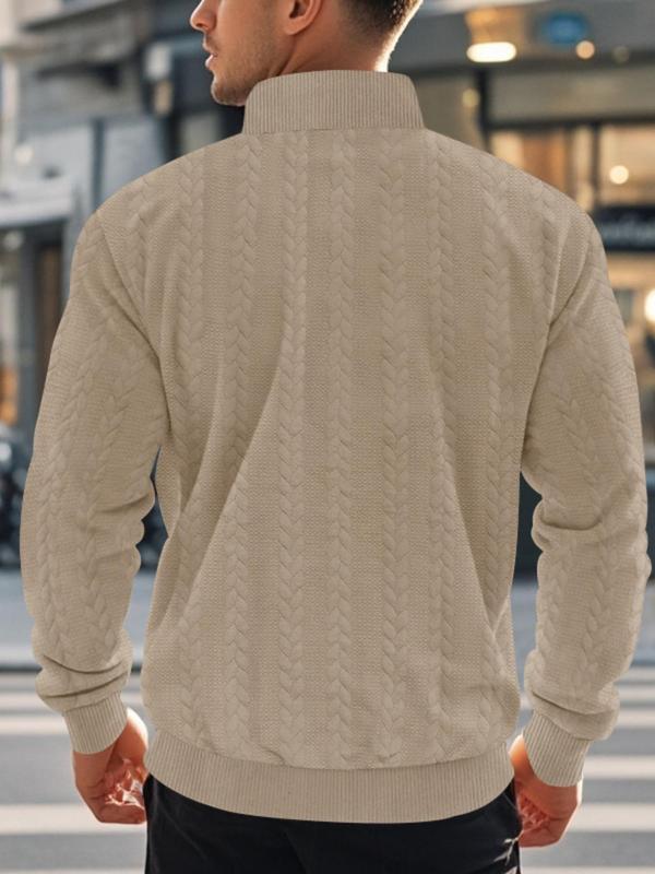 Men's Solid Color Half Zip Pullover, Regular Fit Casual Long Sleeve Top for Fall & Winter, Men's Knitwear for Daily Wear