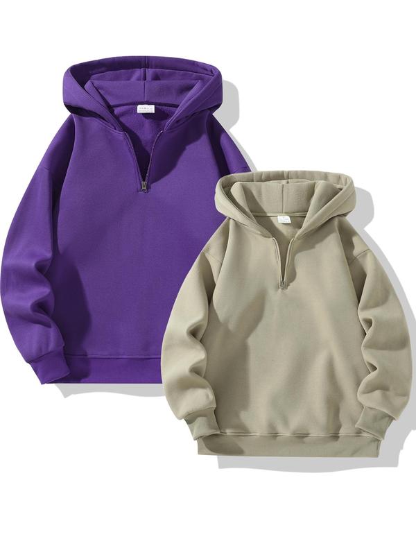 Men's Plain Half Zip Up Thermal Lined Hoodie, Summer Outfits 2024 Sets, Regular Fit Casual Cozy Fashion Warm Drop Shoulder Long Sleeve Hooded Sweatshirt for Fall & Winter, Men's Clothes for Daily Wear, Fall Clothes Poser Hoodie