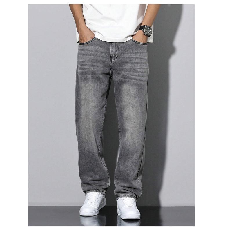 Homme Men's Casual Washed Straight Leg Jeans, Baggy Style for Men - Underwear, Menswear Outfit Relaxed Fit straight leg Pants