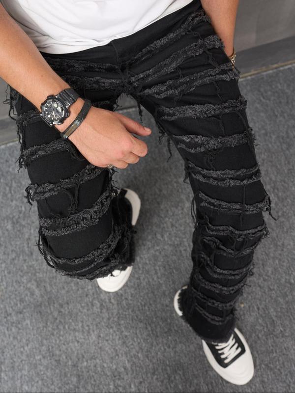 Men's Regular Fit Ripped Button Fly Jeans, Casual Comfy Pocket Trousers for Daily Menswear,  Pants for Men, Fall Outfits, Birthday Outfits, Denim Pants, Fashion Men's Bottoms for All Seasons