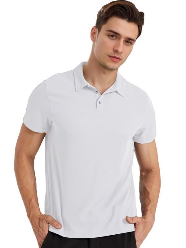 Men's Regular Fit Plain Half Button Front Sports Polo Shirt, Casual Short Sleeve Collared Top for Summer, Mens Sport & Outdoor Clothing for Daily Wear