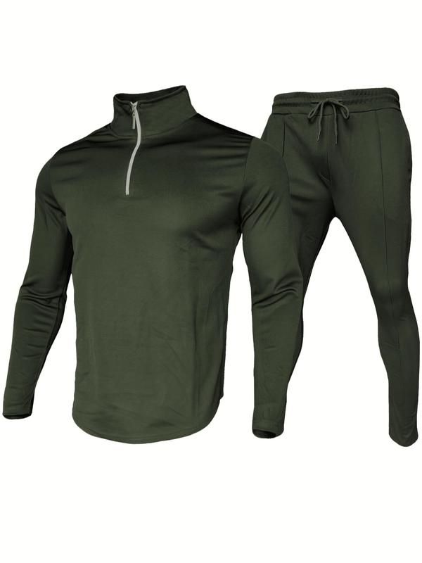 Men's Long Sleeve Zip Up Half Pullover & Drawstring Pocket Pants Tracksuit Set, Casual Sporty Breathable Outfits for Spring & Fall, Men's Clothes for Outdoor Workout Running