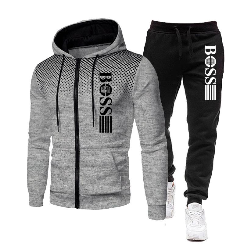 New Men's Zip Sweater Hooded Sports Suit Autumn and Winter Fashion Brand Printing Casual Sweatshirt Outfit