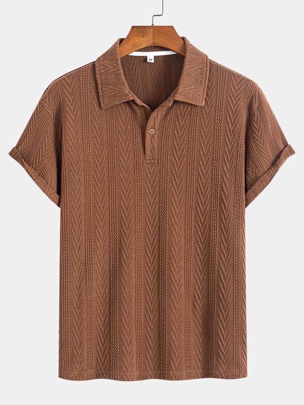 Men's Solid Color Jacquard Polo Shirt, Regular Fit Casual Short Sleeve Half Buttoned Collared Top for All Seasons, Fashion Men's Clothes for Daily Wear